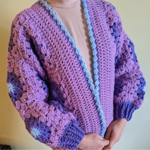 Purple blue handmade crochet cardigan size s - Picture 2 of 3